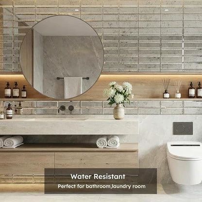Peel and Stick Mirror Backsplash, Light Antique, 3x10 Inch, Beveled Mirror Subway Kitchen Bar Wall Tile (5 Sq.ft, 24 Pcs)