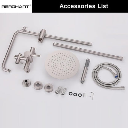 RBROHANT Outdoor Shower, Wall Mount Outdoor Shower Kit, Outside Shower Faucet with Height Adjustable Rain Shower Head and Handheld, Exposed Shower System for Pool, Wall Mounted, Brushed Nickel, JK0290