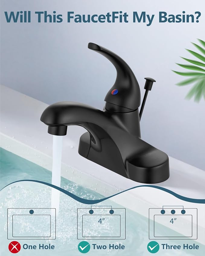 4-Inch Centerset Bathroom Sink Faucet with Drain, Matte Black | Single-Handle Vanity Faucet with Lift Rod Drain, 24-Inch Supply Lines, 1.2 GPM, 3-Hole Deck Mount, Easy Installation