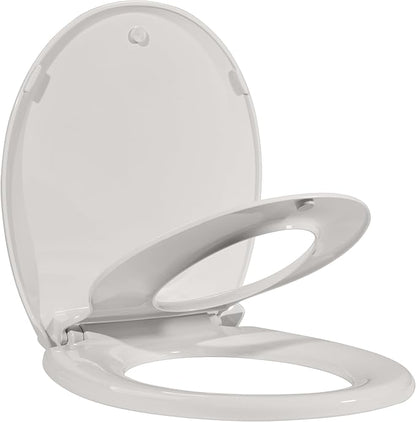 17" Round Potty Training Toilet Seat, Built-In Soft Quiet Close Lid with Magnetic Biscuit Color Kids Seat and Non-Slip Design, Easy to Install and Clean