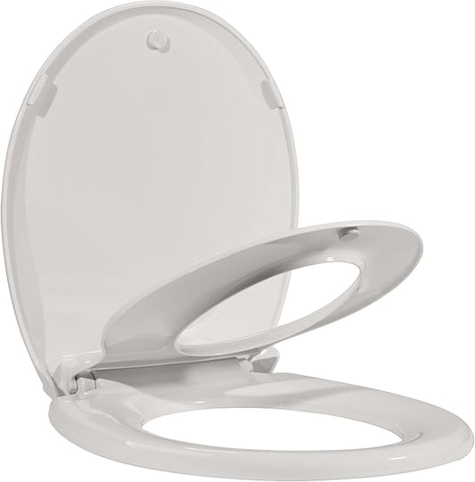 Round Toilet Seat for Adult and Child, Built-In Potty Training with Soft Quiet Close Non-Slip Design, Magnetic Children’s Seat and Cover for Round/Oval Toilets, Biscuit Color