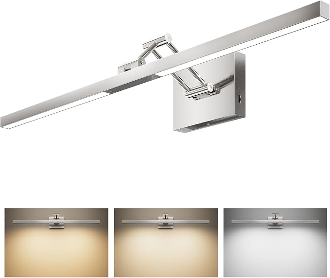 VONLUCE 30" Modern LED Bathroom Vanity Light, Brushed Chrome | 3CCT, Flicker-free, 360° Rotatable Head & Swing Arm, IP44 waterproof Bathroom Light Fixture Over Mirror for Bathroom, Picture