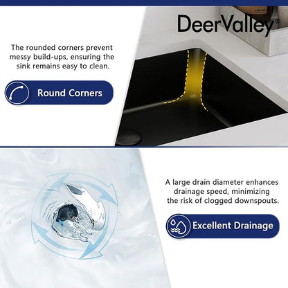 DeerValley 20x16 Inch Black Rectangular Undermount Bathroom Sink, Porcelain Ceramic Vessel Sink with Overflow, Modern Vanity Basin, DV-1U201B
