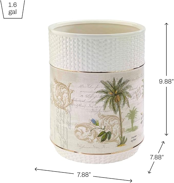 Avanti Linens - Waste Basket, Decorative Trash Can, Guest Bathroom Essentials, Tropical Inspired Bathroom Accessories (Colony Palm Collection)