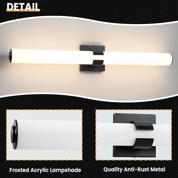 Black Bathroom Vanity Light Fixtures, 31 inch Modern Bathroom Light Fixtures Over Mirror Sconce Lighting 28W 3000K LED Dimmable Vanity Light Bar for Mirror Bedroom Living Room
