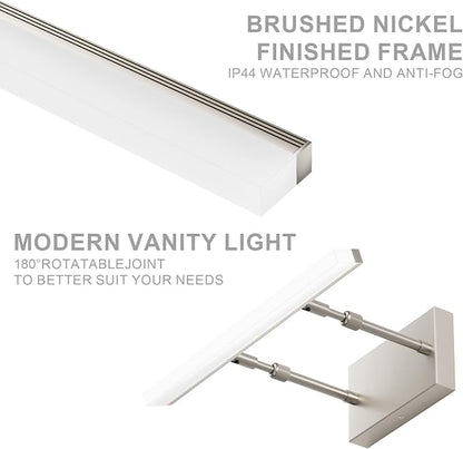Aipsun Brushed Nickel Vanity Light 16 inch Modern Wall Sconces Adjustable LED Bathroom Light Fixtures Over Mirror Rotatable Vanity Lighting 5500K