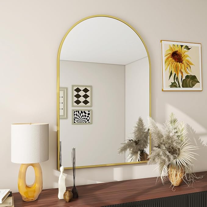 BEAUTYPEAK 20"x30" Arch Bathroom Wall Mirror, Gold | Wall Mounted Vanity Metal Frame Mirror for Bedroom, Entryway, Living Room, Fireplace