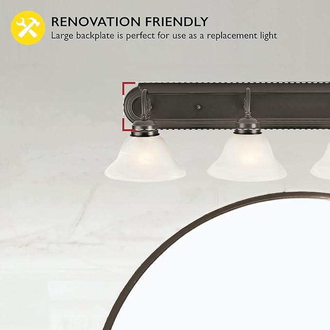 Design House 517714 Millbridge Vanity Light Dimmable with Frosted Glass for Above Bathroom Mirror, Oil Rubbed Bronze, 4-Light