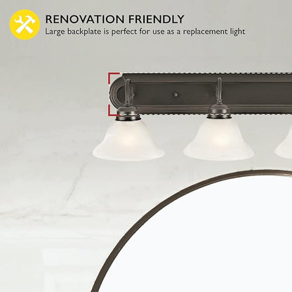 Design House 517714 Millbridge Vanity Light Dimmable with Frosted Glass for Above Bathroom Mirror, Oil Rubbed Bronze, 4-Light