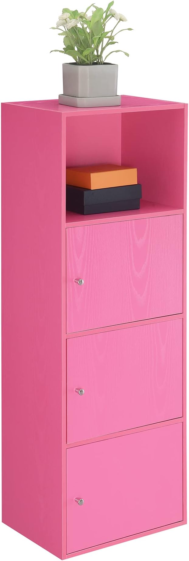 Xtra Storage Three-Door Cabinet with Shelf in Pink Wood Finish