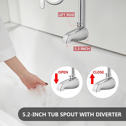 Tub Shower Conversion Kit with Riser and Shower Head, Polished Chrome | 70-Inch SUS304 Shower Riser, 360° Swivel Head, Diverter Tub Spout, Wall Mount