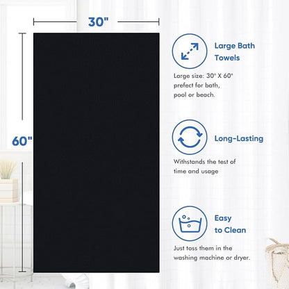 HOMEXCEL 4PK Bath Towel Set, 30x60 in, Absorbent Large Towels for Bathroom | Ultra Soft, Lightweight, Quick Dry Towels for Pool, Beach, Swim, Yoga, SPA, Black