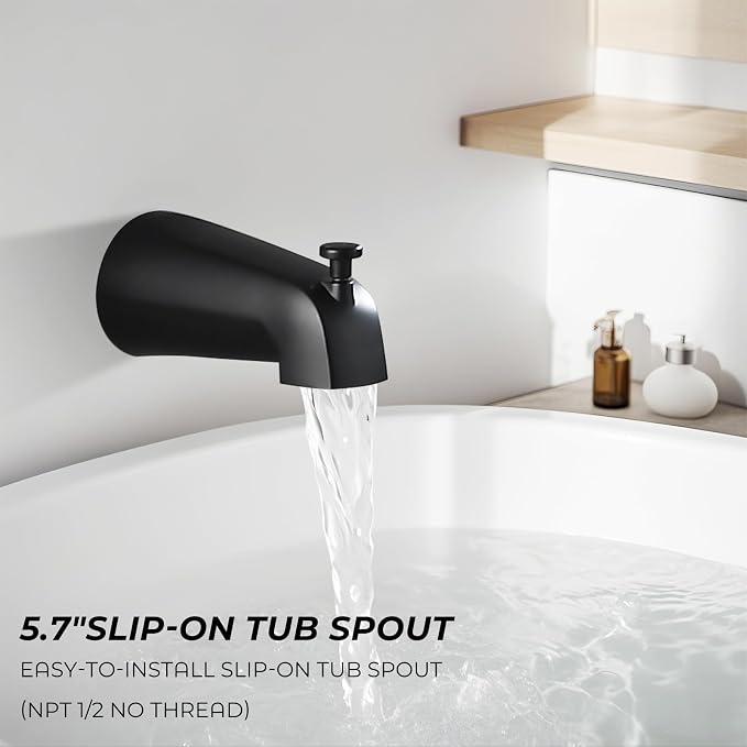 8" Square Rainfall Shower Faucet Set with Tub Spout, Matte Black | Wall Mounted, Single Handle, Rough-in Valve, 1/2" NPT, Air Pressure Boost