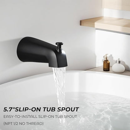 8" Square Rainfall Shower Faucet Set with Tub Spout, Matte Black | Wall Mounted, Single Handle, Rough-in Valve, 1/2" NPT, Air Pressure Boost