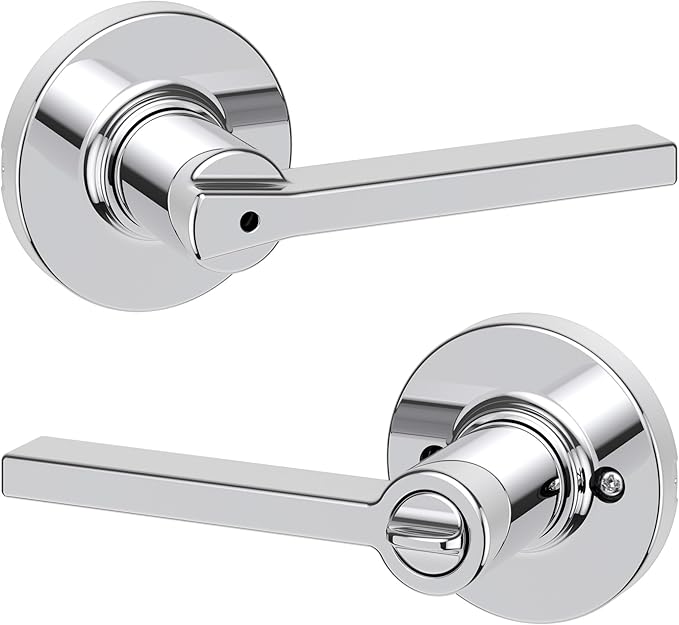 Kwikset Casey Interior Privacy Round Door Handle with Lock, Door Lever for Bathroom and Bedroom, Satin Nickel Reversible Keyless Turn Lock, with Microban Protection