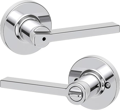 Kwikset Casey Interior Privacy Round Door Handle with Lock, Door Lever for Bathroom and Bedroom, Satin Nickel Reversible Keyless Turn Lock, with Microban Protection