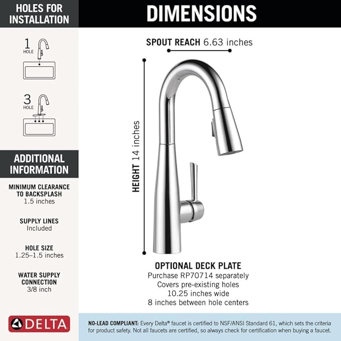 Delta Essa Chrome Bar Sink Faucet with Pull Down Sprayer, Modern Single Hole Prep Sink Faucet, Single Handle, Chrome 9913-DST