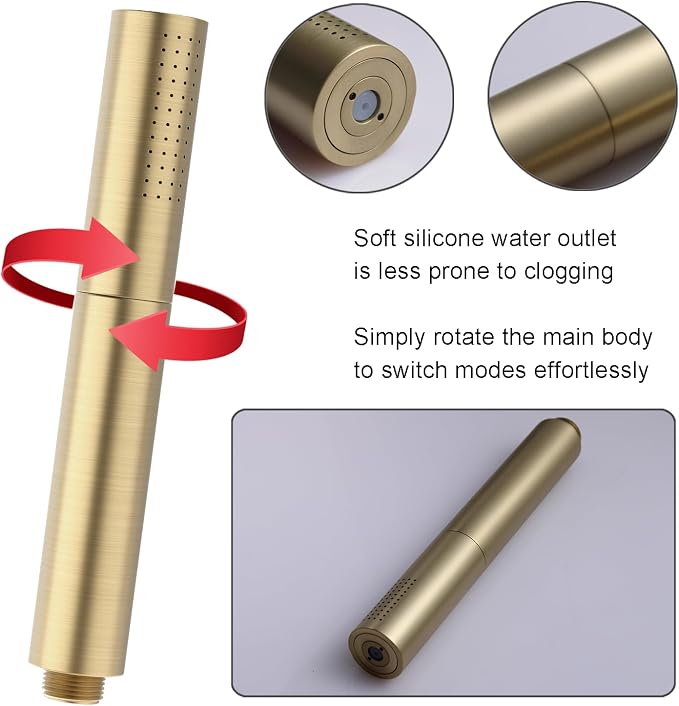 Brushed Gold Shower Head 2 in 1 Function High Pressure 7 inch Hand Held Shower Head Dual Modes High Flow Shower Wand with 59 inch Hose and Shower Bracket