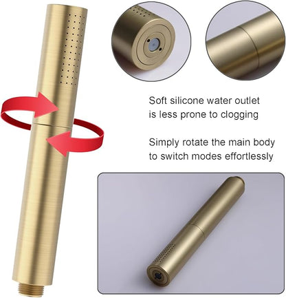 Brushed Gold Shower Head 2 in 1 Function High Pressure 7 inch Hand Held Shower Head Dual Modes High Flow Shower Wand with 59 inch Hose and Shower Bracket
