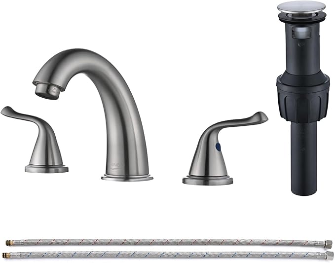 Brushed Nickel Bathroom Sink Faucets 3 Hole Widespread 8 inch for Rv Vanity Faucets for 6-12 Inch with Pop-up Drain Supply Line Made of Thickened Zinc and Metal (Brushed Nickel)
