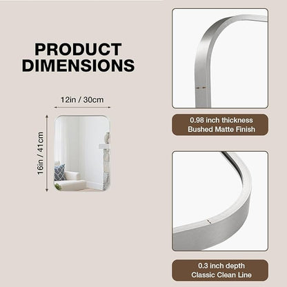 12"x16" Bathroom Mirror for Over Sink, Brushed Nickel Vanity Mirror | Aluminum Alloy Frame, Clear Reflection, Rust-Resistant, Vertical or Horizontal, Wall Mount, Bedroom and Entryway