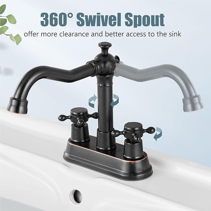 Aolemi 4 Inch Centerset Bathroom Sink Faucet Vintage 2 Cross Handle RV Mixer Tap Basin Vanity Lavatory Utility for Sink 3 Hole Include Hoses Pop Up Drain Faucet Handle Without Label Oil Rubbed Bronze