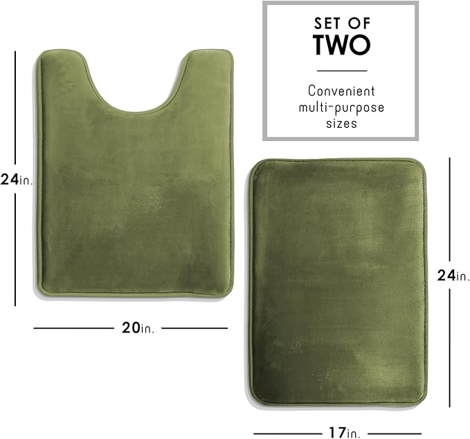 Clara Clark 2 Piece Bathroom Rugs, Velvet Memory Foam Bath Mat Set, Non-Slip Bath Rugs, Machine Wash, Dries Quickly, Ultra Soft Plush Bath Mats for Bathroom, 17 x 24 + Contour, Sage Green