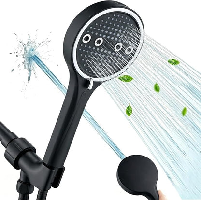 Handheld Shower Head with Hose, 6 Spray Settings, High Pressure, Chrome Finish, Rain, Pulse, Boost, Spray, Mix, Cleaning Modes (Black)