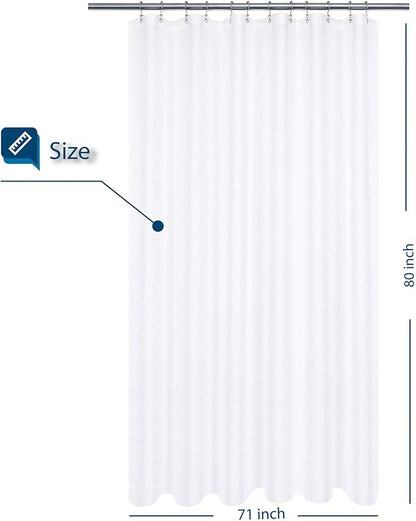 Barossa Design Long Shower Curtain with 80 inch Height, Fabric, Waffle Weave, Hotel Luxury Spa, Water Repellent, Machine Washable, 230 GSM Heavy Duty, White Pique Pattern Decorative Bathroom Curtain