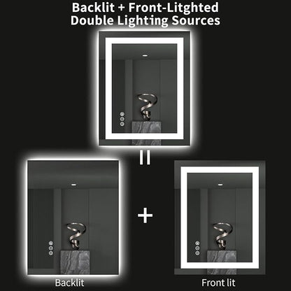 LOAAO 24"X30" LED Bathroom Mirror with Lights, UL Listed | Anti-Fog, Dimmable, 3 Color Temperature, Backlit + Front Lit, Memory Function, Tempered Glass
