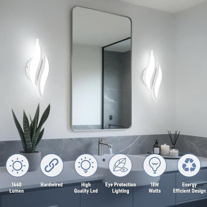 CANEOE Modern LED Wall Sconce 6000K White Indoor Wall Light Fixtures Acrylic Wall Sconce Lighting for Living Room Bedroom Bedside Bathroom Hallway Stairway Wall Lamp (White, 1 Pack,6000K)