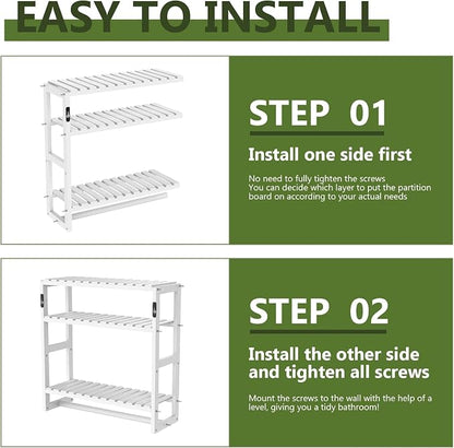 Galood Over The Toilet Storage Bathroom Shelves Wall Mounted 3 Tier White | Space Saver Corner Shelf Organizer Bamboo Towel Rack Toilet Paper Cabinet with Hanging Rod
