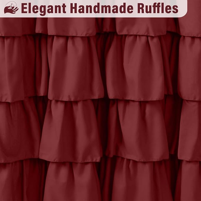 Seasonwood Burgundy Shower Curtain with Nature Buttons Extra Long Shower Curtain Ruffle Shower Curtains Farmhouse Shower Curtains for Bathroom 72" W x 84" L,Burgundy/Red