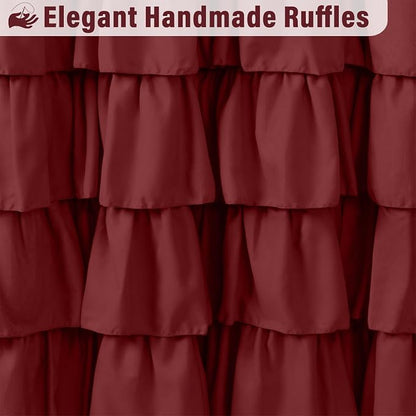Seasonwood Burgundy Shower Curtain 72" W x 72" L,Burgundy/Red | Natural button accents, layered fabric tiers, shabby chic and French country styling for decorative bathroom updates