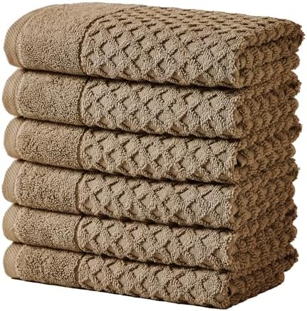 Great Bay Home Brown Washcloths - 100% Cotton 6 Pack 13x13 Washcloth Set - Absorbent, Durable, Quick-Dry Face Towels for Bathroom (Mocha)