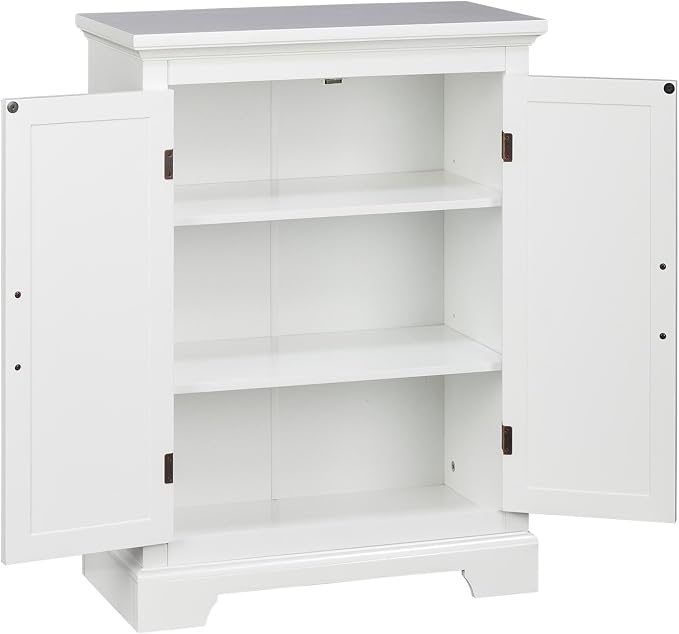 Teamson Home St. James Freestanding Floor Cabinet Bathroom Living Room Storage Organizer with 2 Doors 2 Adjustable Inner Shelves, White | 2 Doors, 2 Adjustable Inner Shelves, Bathroom Living Room Storage Organizer