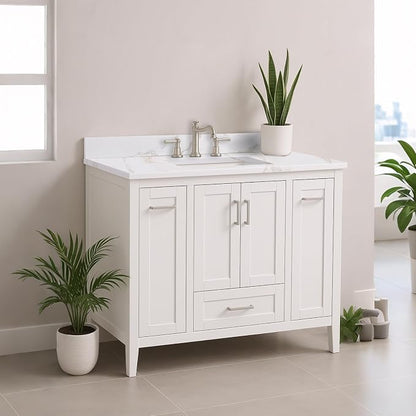 42x22 Vanity Top with Sink, Golden Calacatta Quartz Countertop with Middle Undermount Sink & Backsplash,8in. Faucet Hole Spacing Bathroom Vanity Sink Top