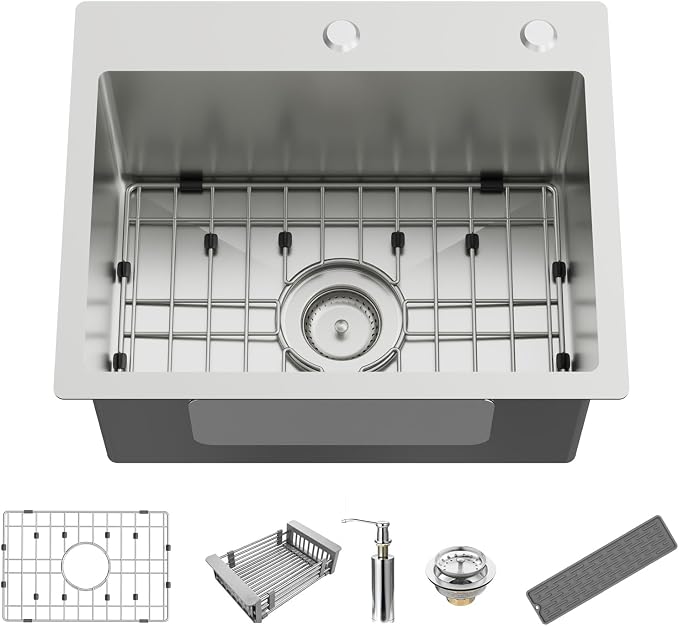 20x16In Drop In Kitchen And Bar Sink, Stainless Steel, Single Bowl | Modern Topmount Bar Sink, Come With Accessory, ideal for small kitchens, bars, prep stations, and utility areas.