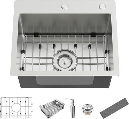 20x16In Drop In Kitchen And Bar Sink, Stainless Steel, Single Bowl | Modern Topmount Bar Sink, Come With Accessory, ideal for small kitchens, bars, prep stations, and utility areas.