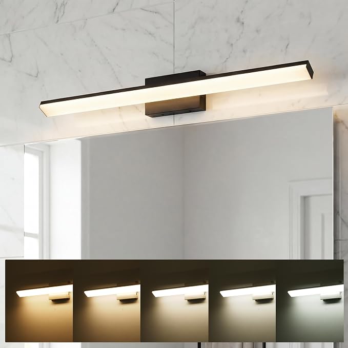mirrea 36in 5CCT Black LED Vanity Lights for Bathroom Over Mirror | 5 color temperatures,Adjustable light angle,ETL listed,Dimmable,Bathroom lighting fixtures,Eye-friendly,Frosted acrylic shade
