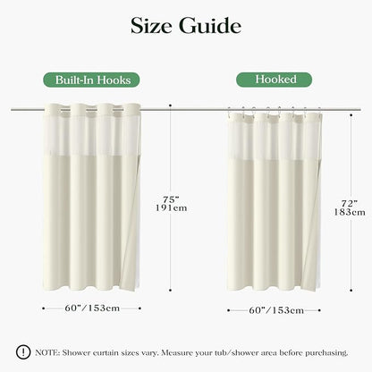 Cream Hook Free Waffle Shower Curtain & Snap-in Fabric Liner,60x75 | Less Time to install, 3 in 1 Fabric Shower Curtain and Liner Set with Magnets, Stall, Shower Curtains for Bathroom