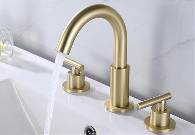 Faucet Vintage Durable Brass 3 Hole Double Handle Basin Mixer Faucet for Bathroom Sink with Hot Cold Water(Black) Faucet