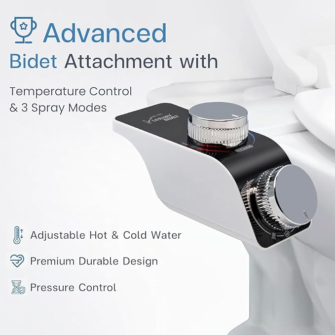 Hot and Cold Bidet Attachment for Toilet, Non-Electric bidet toilet attachment 3 Wash Modes with Adjustable Pressure Self-Cleaning Dual Nozzles for Enhanced Hygiene