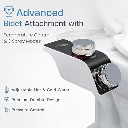 Hot and Cold Bidet Attachment for Toilet, Non-Electric bidet toilet attachment 3 Wash Modes with Adjustable Pressure Self-Cleaning Dual Nozzles for Enhanced Hygiene