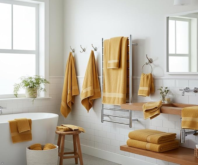 6 Piece Cotton Bath Towel Set - 2 Bath - 2 Hand - 2 Face, Gold | 100% Cotton • Thick & Plush • Hotel Quality • Ultra Soft • Highly Absorbent • Quick Dry • Low Lint • Machine Washable