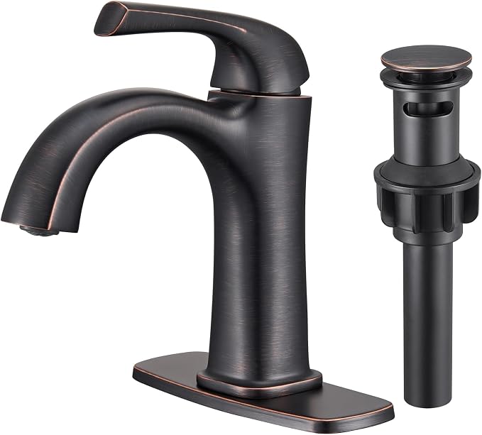 Bathroom Sink Faucet 1 Hole Oil Rubbed Bronze Bathroom Faucets | For Vanity One Hole Bathroom Faucet with Pop Up Drain & Deckplate Farmhouse