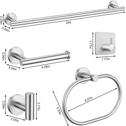 Silver Bathroom Accessories Set, 7 Pieces Silver Towel Bar Bathroom Hardware Set, 24 Inch Towel Racks for Bathroom, SUS304 Stainless Steel Bathroom Towel Holder Toilet Paper Holder Wall Mounted