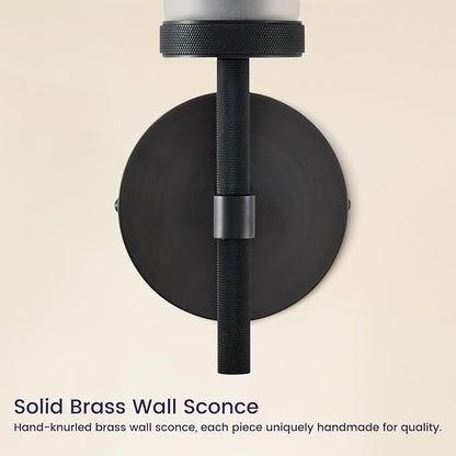 Modern Hardwired Frosted Glass Bathroom Black Wall Sconces 2PC, Handmade Knurled Wall Light Fixture,Vanity Light for Living Room,Hallway, Bedroom, 20" Indoor Wall Lamp, Bulb Included