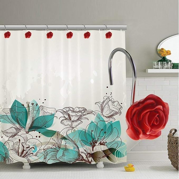 12 PCS Rose Shower Curtain Hooks Anti Rust Decorative Shower Curtain Rings