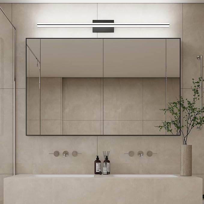 SOLFART Bathroom Lights Over Mirror Matte Black Dimmable Modern LED Vanity Lighting Fixtures 48 Inch 30W Bathroom Vanity Light